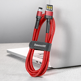 Кабель USB - Lightning для зарядки iPhone 1 м 2.4А плетеный Baseus Cafule SE красный