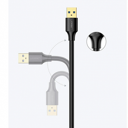 Кабель-удлинитель USB 3.0 (папа - мама) длина 2 м Ugreen US129 черный