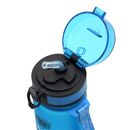 Бутылка для воды спортивная с трубочкой и шкалой Graffiti 500 мл синяя