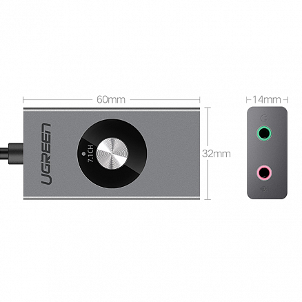 Внешняя звуковая карта 7.1 USB 2.0 с управлением Ugreen CM190 черная