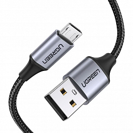 Кабель USB - MicroUSB для зарядки 0,25 м 2А 18W плетеный Ugreen US290 (быстрая зарядка QC 3.0) черный