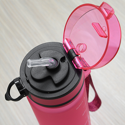 Бутылка для воды спортивная с трубочкой и шкалой Graffiti 500 мл розовая