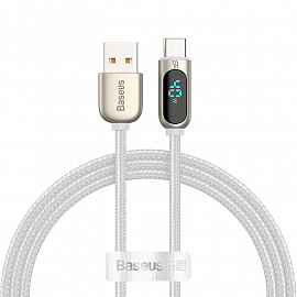 Кабель Type-C - USB 2.0 для зарядки 1 м 5А с дисплеем плетеный Baseus Display (быстрая зарядка Huawei, QC) белый