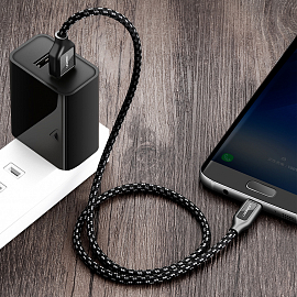Кабель Type-C - USB 2.0 для зарядки 1,5 м 5А плетеный с чехлом Ugreen US259 (быстрая зарядка) черно-серый