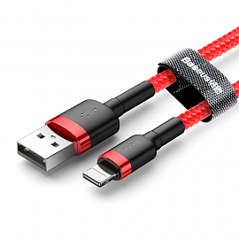 Кабель USB - Lightning для зарядки iPhone 2 м 1.5A плетеный Baseus Kevlar красно-черный