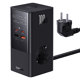 Сетевой фильтр на 2 розетки, 2 USB, 2 Type-C 100W GaN длина 1.5 м Baseus CCGAN100-S2ACE PowerCombo (быстрая зарядка QC, PD) черный