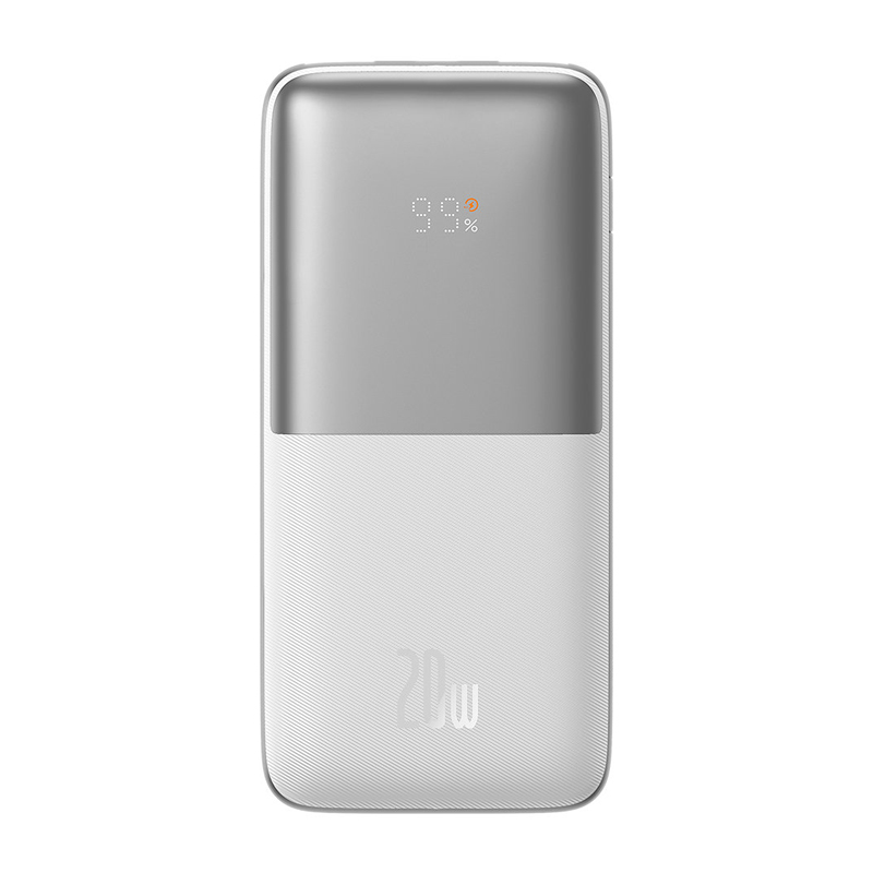 Внешний аккумулятор Baseus Bipow Pro Digital Overseas Edition с дисплеем 10000мАч (USB, Type-C, ток 3А, быстрая зарядка PD, QC 3.0, 20Вт) белый