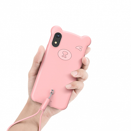 Чехол для iPhone XS Max силиконовый Baseus Bear розовый 