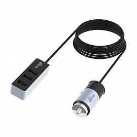 Зарядное устройство автомобильное с четырьмя USB входами 5.5А и кабелем Ritmix RM-5455 Passenger Gunshell серебристое