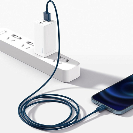Кабель USB - Lightning для зарядки iPhone 1 м 2.4А Baseus Superior синий