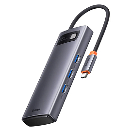 Переходник Type-C - 2 x HDMI, 3 х USB 3.0, Type-C PD Baseus Gleam Series серый