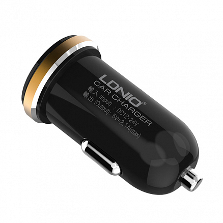 Зарядное устройство автомобильное с двумя USB входами 2.1A и Lightning кабелем Ldnio DL-C22 черное