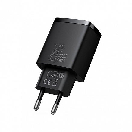 Зарядное устройство сетевое с USB и Type-C входами 3А 20W Baseus Compact (быстрая зарядка PD, QC 3.0) черное