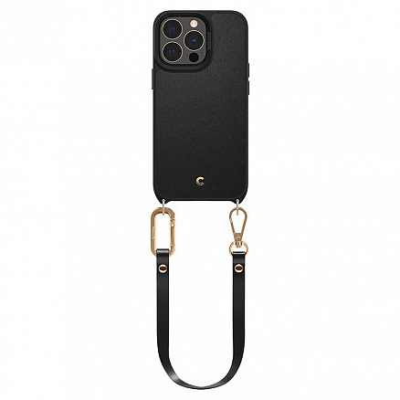 Чехол для iPhone 13 Pro Max кожаный с ремешком Spigen Cyrill Classic Charm черный
