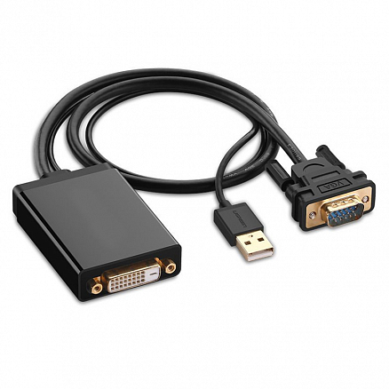 Переходник VGA - DVI-D (папа - мама) длина 0,5 м Ugreen MM119 с питанием USB черный