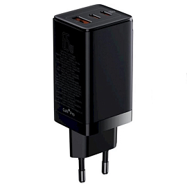 Зарядное устройство сетевое с USB и двумя Type-C входами 3А 65W Baseus GaN3 Pro (быстрая зарядка QC 4.0, 3.0, PD) черное
