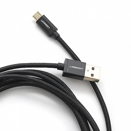 Кабель USB - MicroUSB для зарядки 2 м 2.4А плетеный Ugreen US134 (быстрая зарядка QC) черный