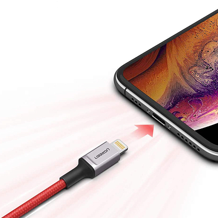 Кабель USB - Lightning для зарядки iPhone 1 м 2.4А MFi плетеный Ugreen US293 красный