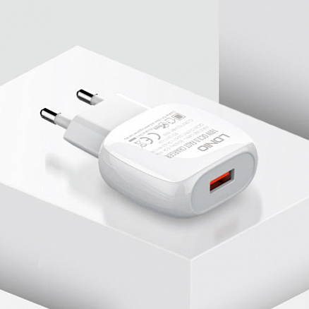 Зарядное устройство сетевое с USB входом и MicroUSB кабелем 18W 3A Ldnio A1306Q (быстрая зарядка QC 3.0) белое