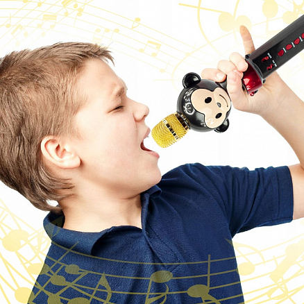 Микрофон детский беспроводной для караоке с динамиком, USB и слотом для MicroSD Forever Animal черный