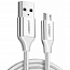 Кабель USB - MicroUSB для зарядки 2 м 2.4А 18W плетеный Ugreen US290 (быстрая зарядка QC 3.0) серебристый