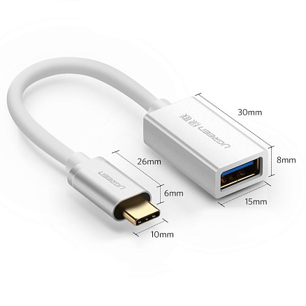 Переходник Type-C - USB 3.0 хост OTG длина 12 см Ugreen US154 белый