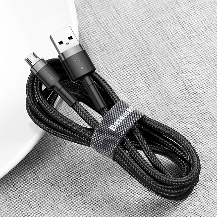Кабель USB - MicroUSB для зарядки 3 м 2А плетеный Baseus Cafule черно-серый