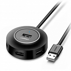 USB 2.0 HUB (разветвитель) на 4 порта Ugreen CR106 с питанием MicroUSB черный