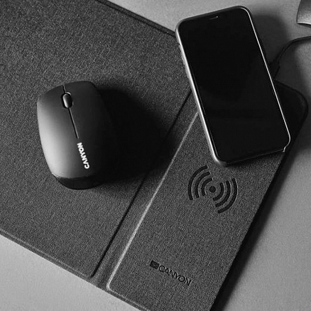 Коврик для мыши с беспроводной зарядкой для телефона 10W Canyon MP-W5 серый