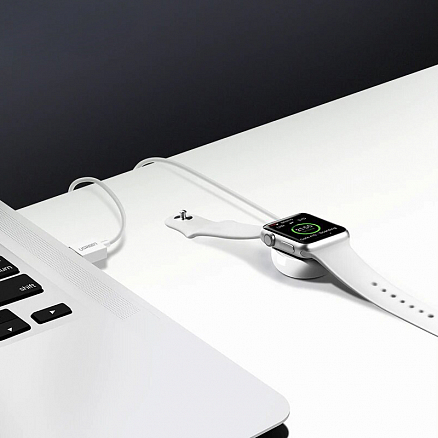 Беспроводная зарядка для Apple Watch магнитная MFi Ugreen CD177 с Type-C кабелем белая