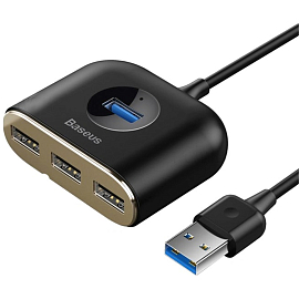 USB 3.0 HUB (разветвитель) на 4 порта Baseus Square Round с питанием USB черный