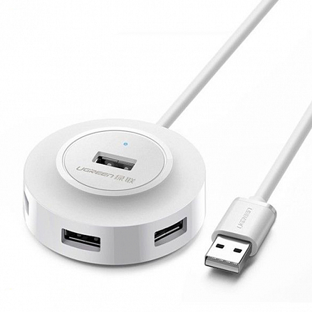 USB 2.0 HUB (разветвитель) на 4 порта Ugreen CR106 с питанием MicroUSB белый