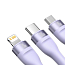 Кабель USB, Type-C - MicroUSB, Lightning, Type-C 1,2 м 5A 100W плетеный Baseus Flash Series фиолетовый