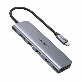 Переходник Type-C - HDMI 4K 30Hz, 3 х USB 3.0 с картридером SD и MicroSD Ugreen CM195 серый