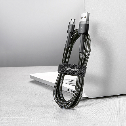 Кабель USB - MicroUSB для зарядки 3 м 2А плетеный Baseus Cafule черно-серый