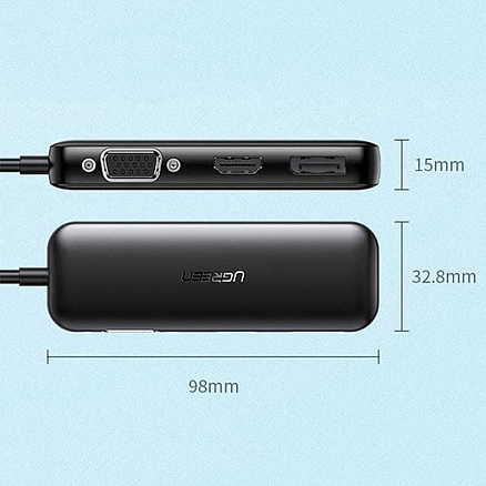 Переходник (преобразователь) Type-C - HDMI 4K 60Hz, VGA, DisplayPort Ugreen CM260 черный