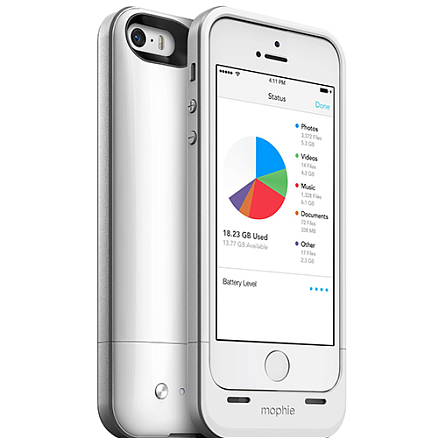 Чехол-аккумулятор с памятью 32GB для iPhone 5, 5S, SE Mophie Space Pack 1700mAh бело-серый
