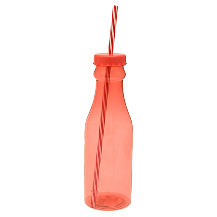 Бутылка для воды с трубочкой 600 мл красная