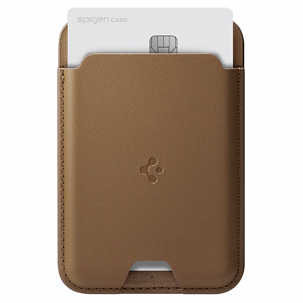 Кожаный карман для карточки на телефон Spigen Valentinus MagSafe коричневый