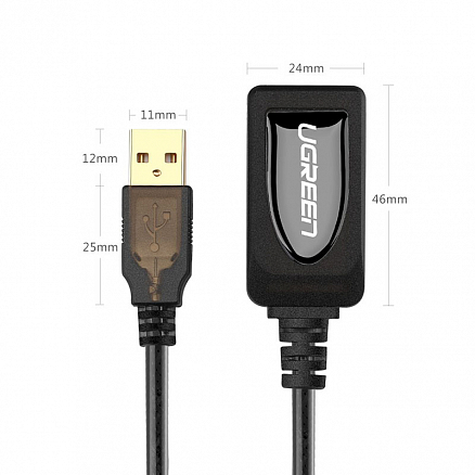 Кабель-удлинитель USB 2.0 (папа - мама) активный длина 15 м Ugreen US121 серый