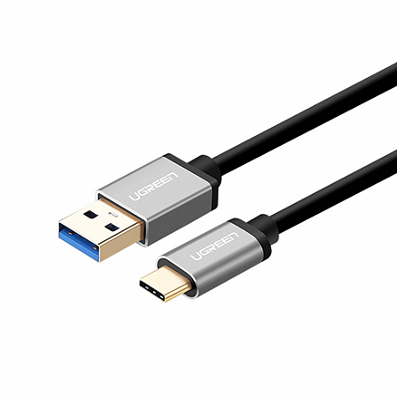 Кабель USB 3.0 - Type-C для зарядки 1 м 2.4А Ugreen US187 (быстрая зарядка QC) черно-серый