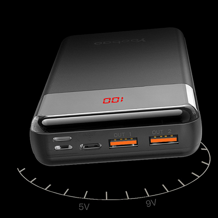Внешний аккумулятор Yoobao PowerQuick PD20 20000мАч (2хUSB, Type-C, ток 3А, быстрая зарядка QC, PD 3.0, 18Вт) черный