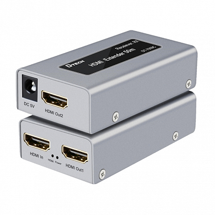Удлинитель HDMI (HDMI Extender+ Splitter (разветвитель) на 2 порта) до 50 метров по витой паре Dtech DT-7009С с питанием