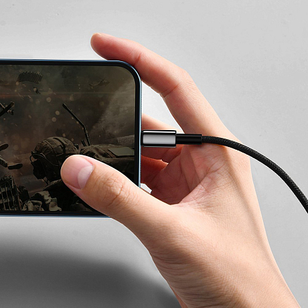 Кабель USB - Lightning для зарядки iPhone 1 м 2.4А плетеный Baseus Tungsten Gold черный