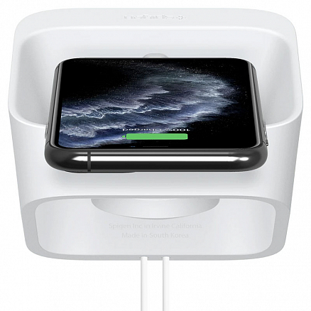 Подставка-держатель для зарядок iPhone и Apple Watch Spigen SGP S316 белая