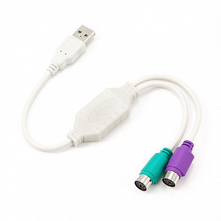 Переходник USB 2.0 - PS/2 клавиатура и мышь (папа - мама, мама) длина 30 см Cablexpert белый