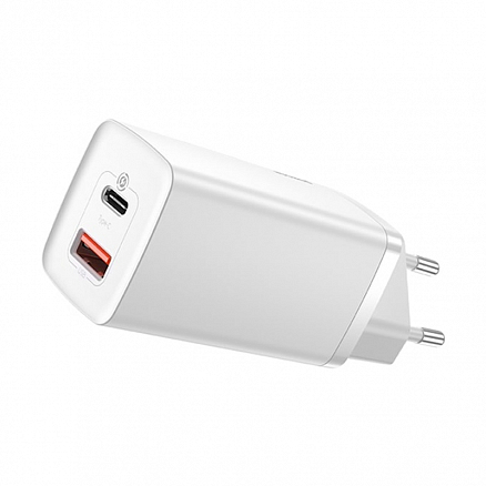 Зарядное устройство сетевое с USB и Type-C входами 5А 65W Baseus GaN2 Lite (быстрая зарядка QC, PD) белое