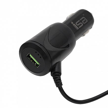 Зарядное устройство автомобильное с USB входом 2А и кабелем MicroUSB 1,5 м ISA VC1-V8 черное