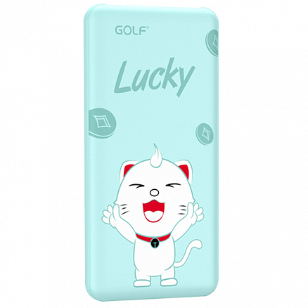 Внешний аккумулятор Golf G56 10000мАч (2хUSB, ток 2.1А) Lucky Cat голубой
