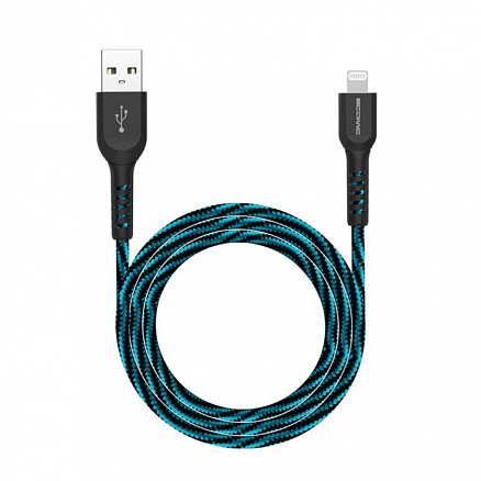 Кабель USB - Lightning для зарядки iPhone 1,5 м 2.4А плетеный Atomic Flexstick Game+ черно-синий
